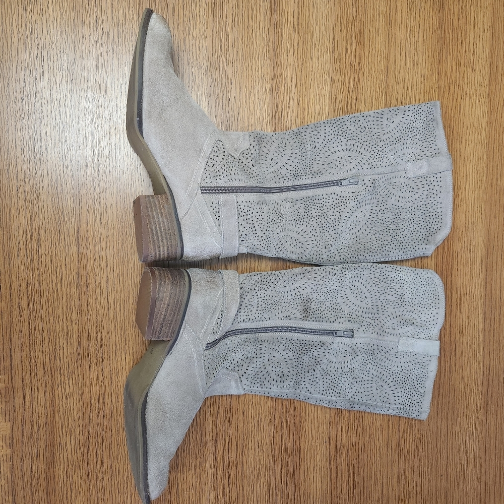 Naughty Monkey 'Ziba' Laser Cut Suede Leather Knee High Boots in Taupe - Picture 5 of 9